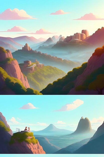 Photo a series of photos of mountains and mountains with a city in the background