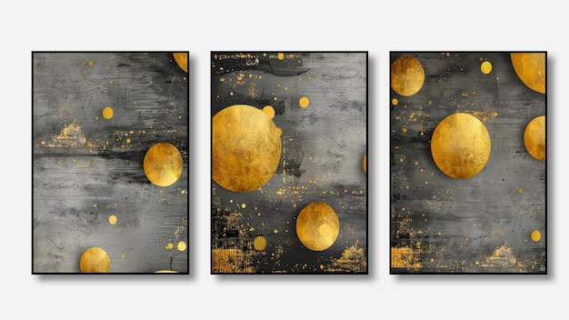a series of photos with gold circles on them