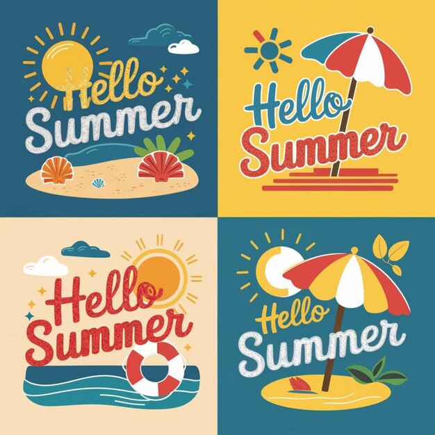 Photo a series of pictures of beach sun and beach umbrellas