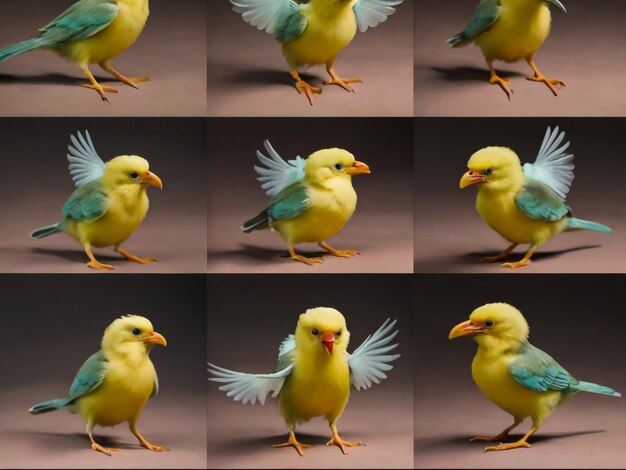 a series of pictures of birds with one of them showing different colors