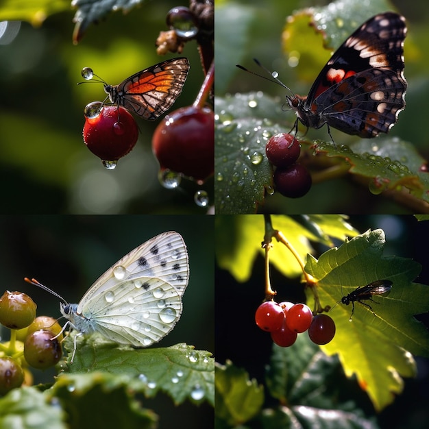 A series of pictures of butterflies, including one with a wing on it
