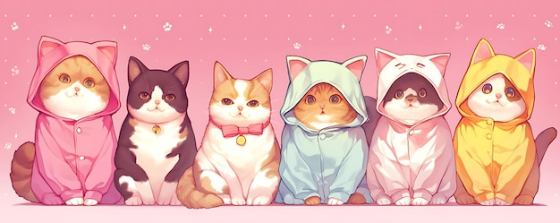 a series of pictures of cats with their hood up