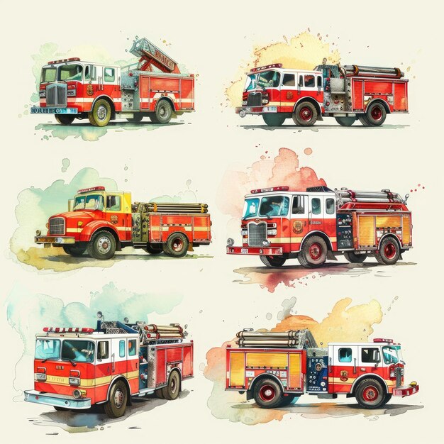 Photo a series of pictures of fire trucks and the words  firetruck