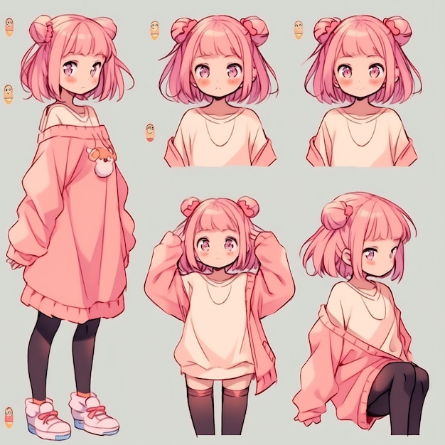 a series of pictures of a girl wearing a pink sweater with a tag that says " hello ".