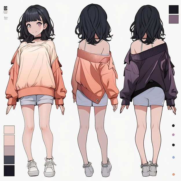 a series of pictures of a girl with long hair and a sweater with a hoodie on it.