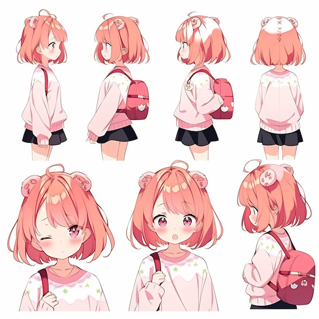 a series of pictures of a girl with a pink hair clip on her head.