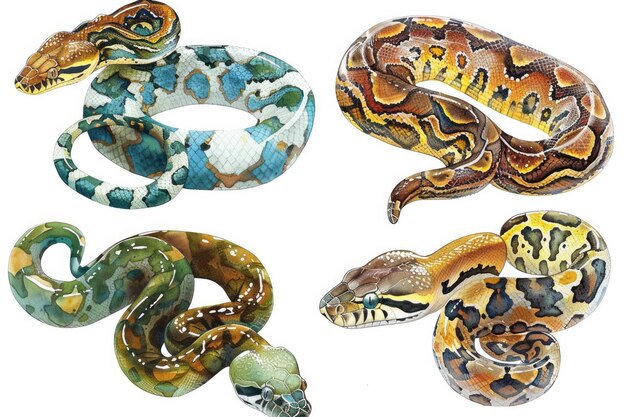 a series of pictures of a snake and snake