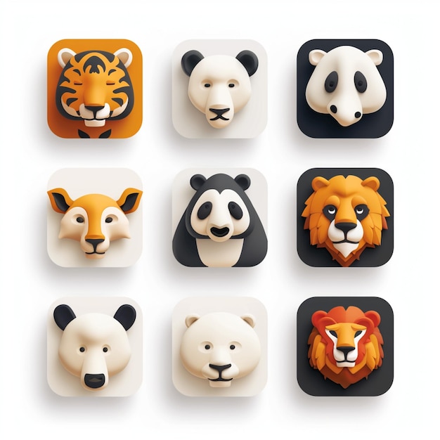 серия картин с лицами панд и тигров