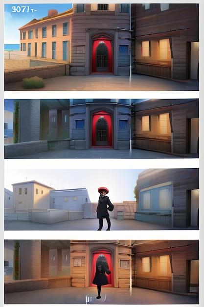 A series of pictures with a red door that says'the red door '