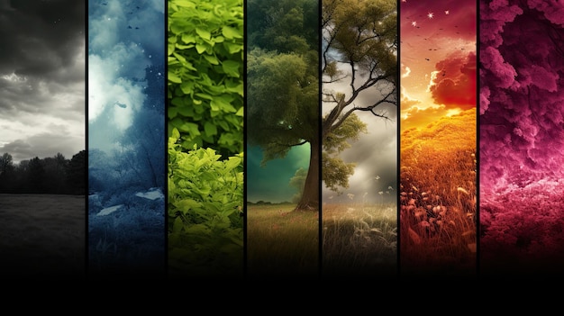 A series of pictures with the seasons in different colors