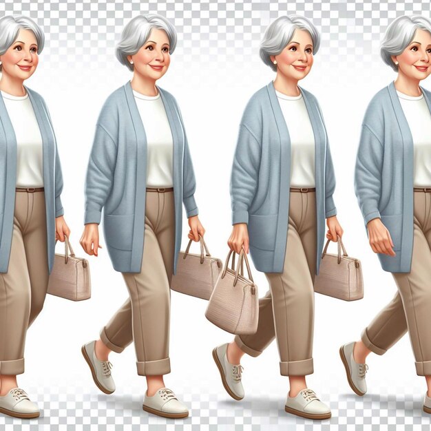 a series of pictures of a woman with grey hair and a white shirt