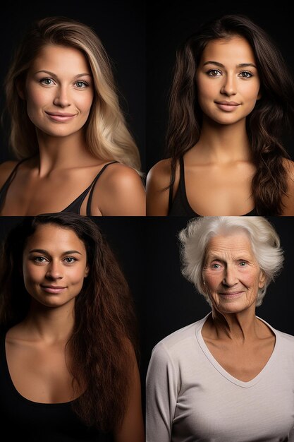 Photo a series of portraits of women from different generations in a family