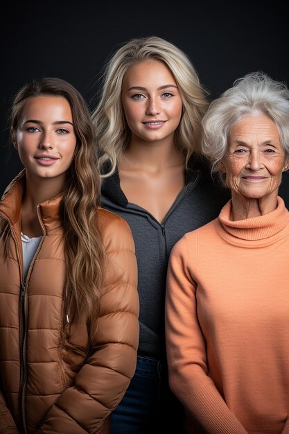 Photo a series of portraits of women from different generations in a family