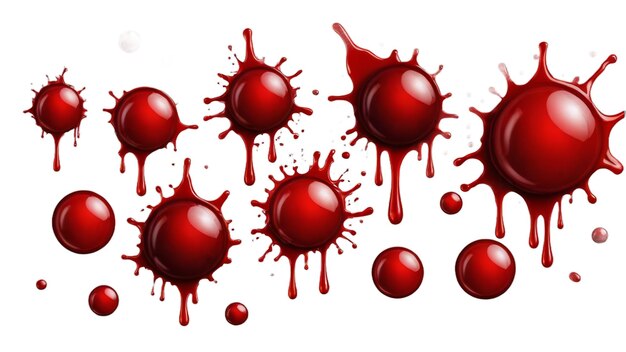 a series of red blood drops with a white background