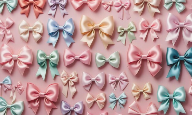 Photo a series of satin ribbon bows arranged in an artistic composition