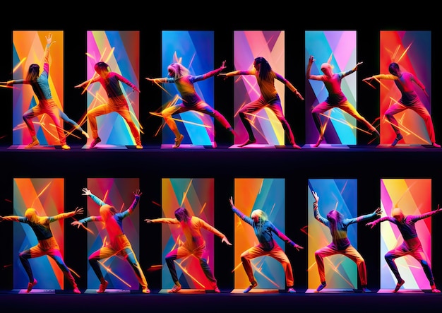 Foto una serie di scatti sequenziali che catturano i movimenti fluidi di un ballerino durante una routine di aerobica