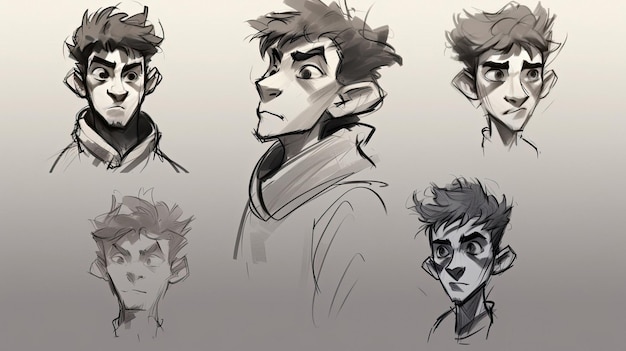 A series of sketches of characters including the character of the character.