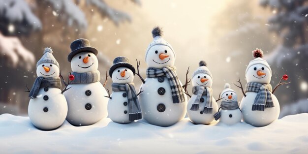 a series of snowmen Created with generative AI technology