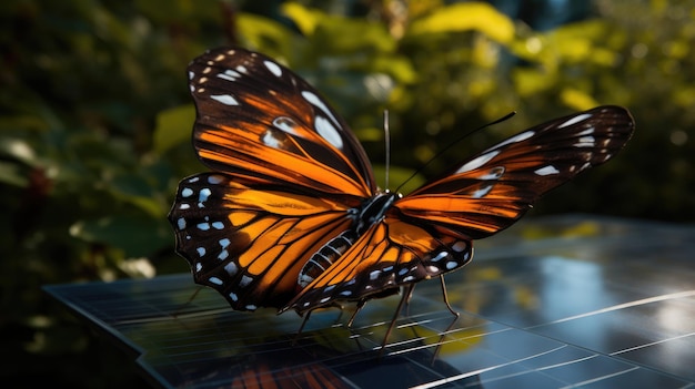 蝶の羽にソーラー パネルを連ねたジェネレーティブ AI テクノロジーで作成