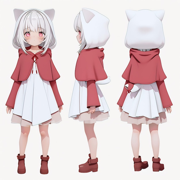 a series of three images of a girl with a white face and a red sweater.