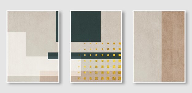 A series of three paintings abstract golden background the fashion of modern art in the wall