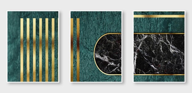 A series of three paintings abstract golden background the fashion of modern art in the wall