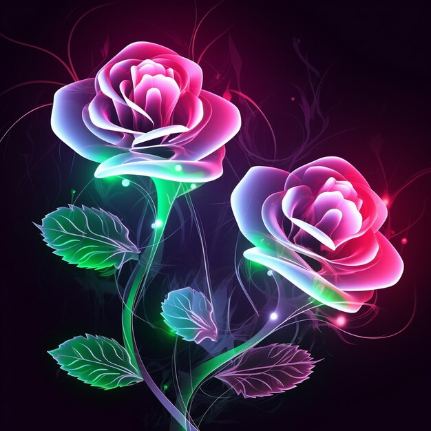 a series of three roses with green and pink colors.