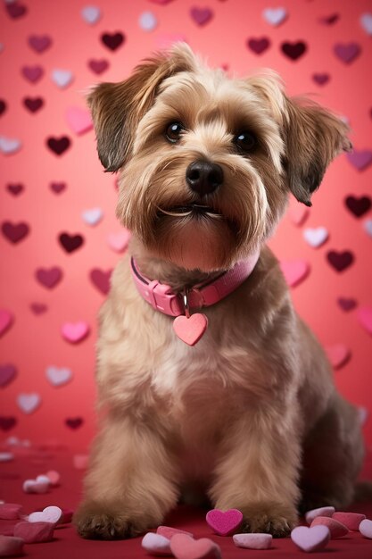 Photo a series of 'valentine's day' themed pet portraits featuring animals with heartshaped accessories