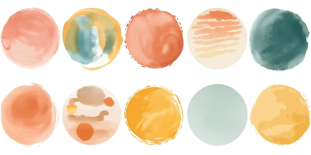 Photo a series of watercolor circles with varying shades of orange and green