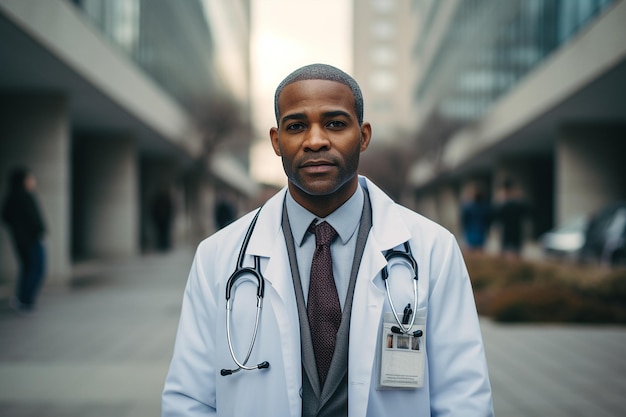 Serious africanamerican senior doctor hospital portrait