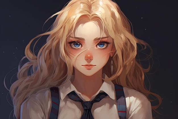 Serious american anime schoolgirl illustration generative ai