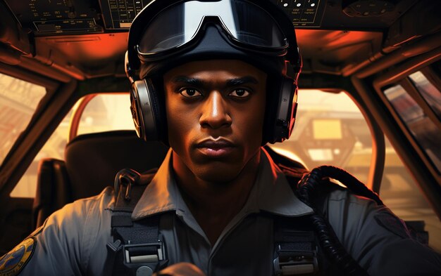 Serious Black Pilot Portrait