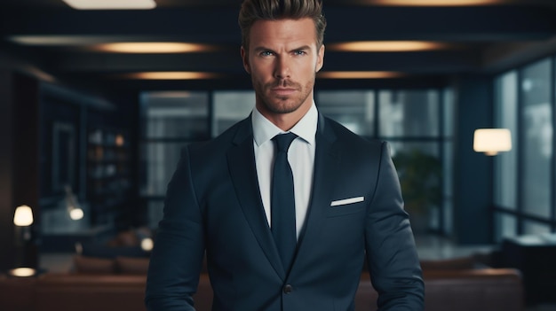 serious businessman in suit looking at camera with confident