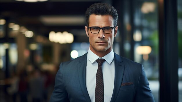 serious businessman with eyeglasses looking at camera