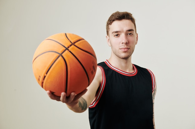 Serious Caucasian basketball player