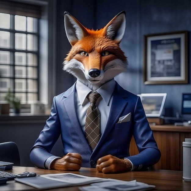 Photo serious fox manager fox boss in a suit