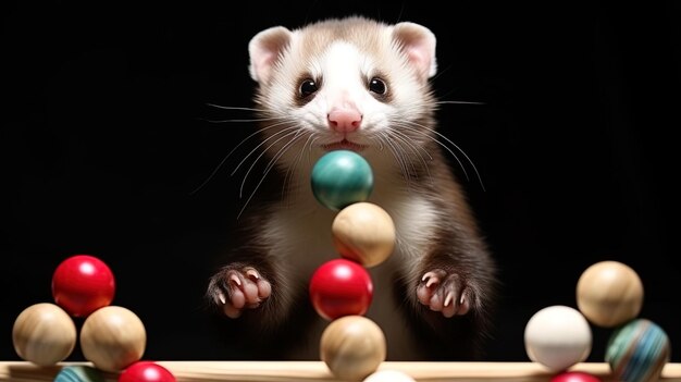 Photo serious gaze of a ferret performing a focus with nuts juggling high quality illustration