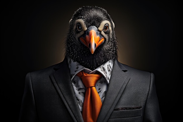 Photo serious penguin in a suit with tie