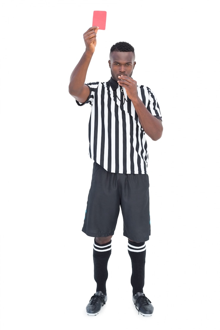 Photo serious referee showing red card