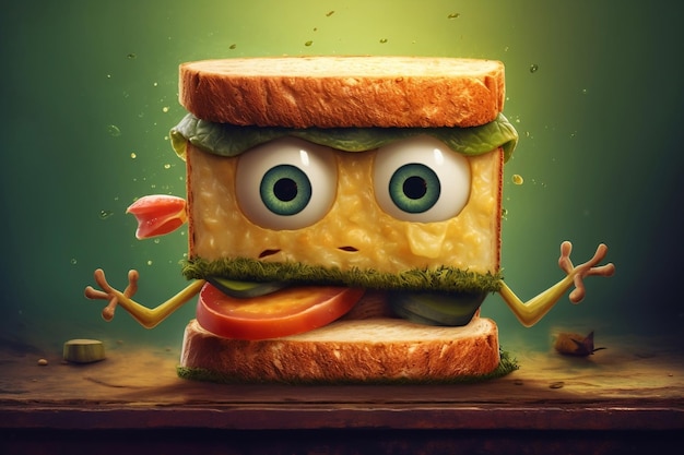 Serious sandwich cartoon character AI