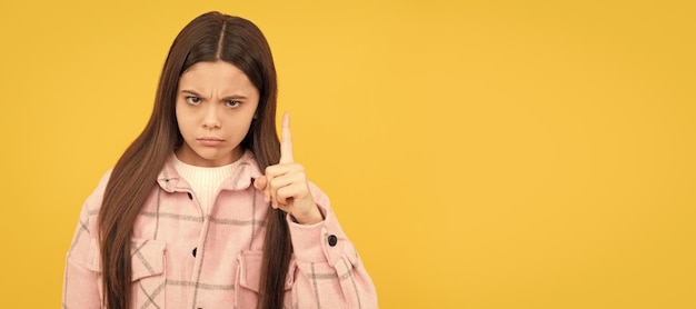 Photo serious teen girl wear pink checkered shirt angry child face horizontal poster teenager girl isolated portrait banner with copy space