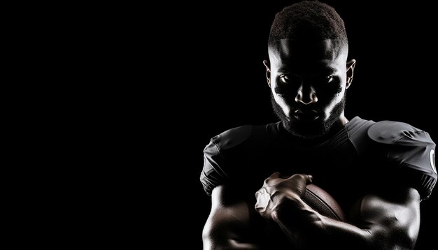 Serious young athlete holding ball determined looking at camera generated by artificial intelligence