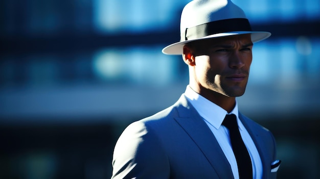 Photo a seriouslooking man in a suit and hat