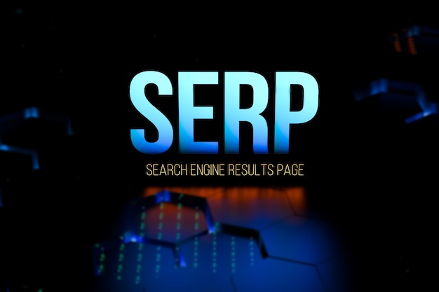 SERP SEARCH ENGINE RESULTS PAGE неоновая размытая текстовая концепция SERP аббревиатура 3D рендеринг