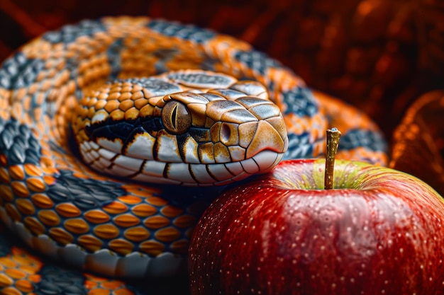 Serpent Coiled Around a Red Apple