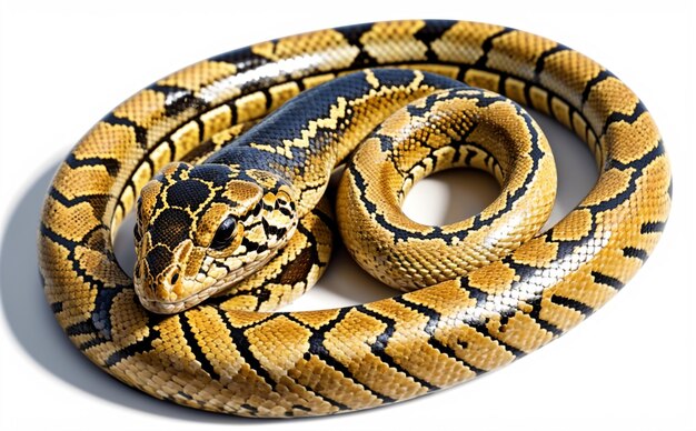 Serpentine Beauty Curled Snake with Striking Yellow and Black Hues