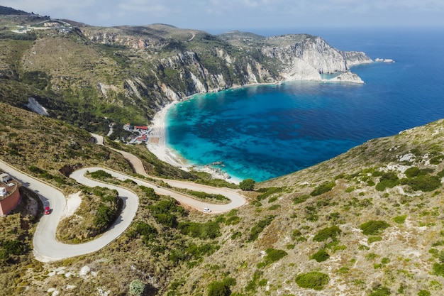 Serpentine road to Petani Beach in Kefalonia Ionian Islands Greece