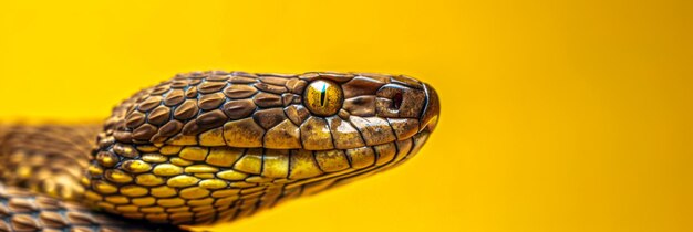 Serpents Gaze CloseUp of a Snake Against a Yellow Backdrop