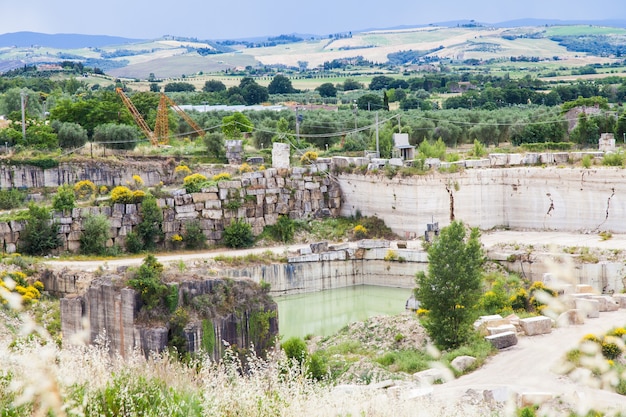 Serre di Rapolano, Siena province, Tuscany. Industry of Travertino marble