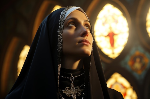 Слуга церкви и Бога монахиня женщина молится Иисусу Христу религия искупление